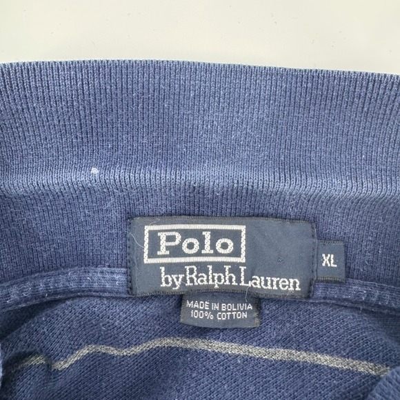 Polo Ralph Lauren Mens XL Striped Polo Shirt Blue Gray Cotton Short Sleeve - Picture 8 of 9
